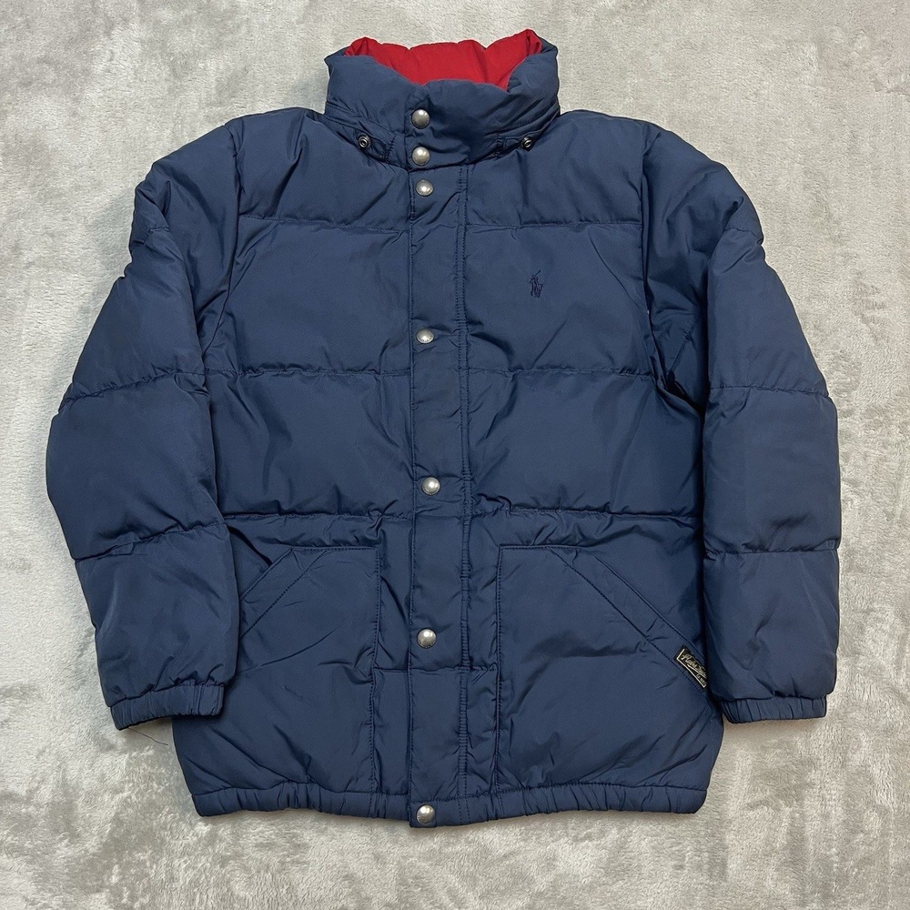 Polo Ralph Lauren Jacket Boys Medium M Blue Zip Up Puffer Fowl Down Coat Youth